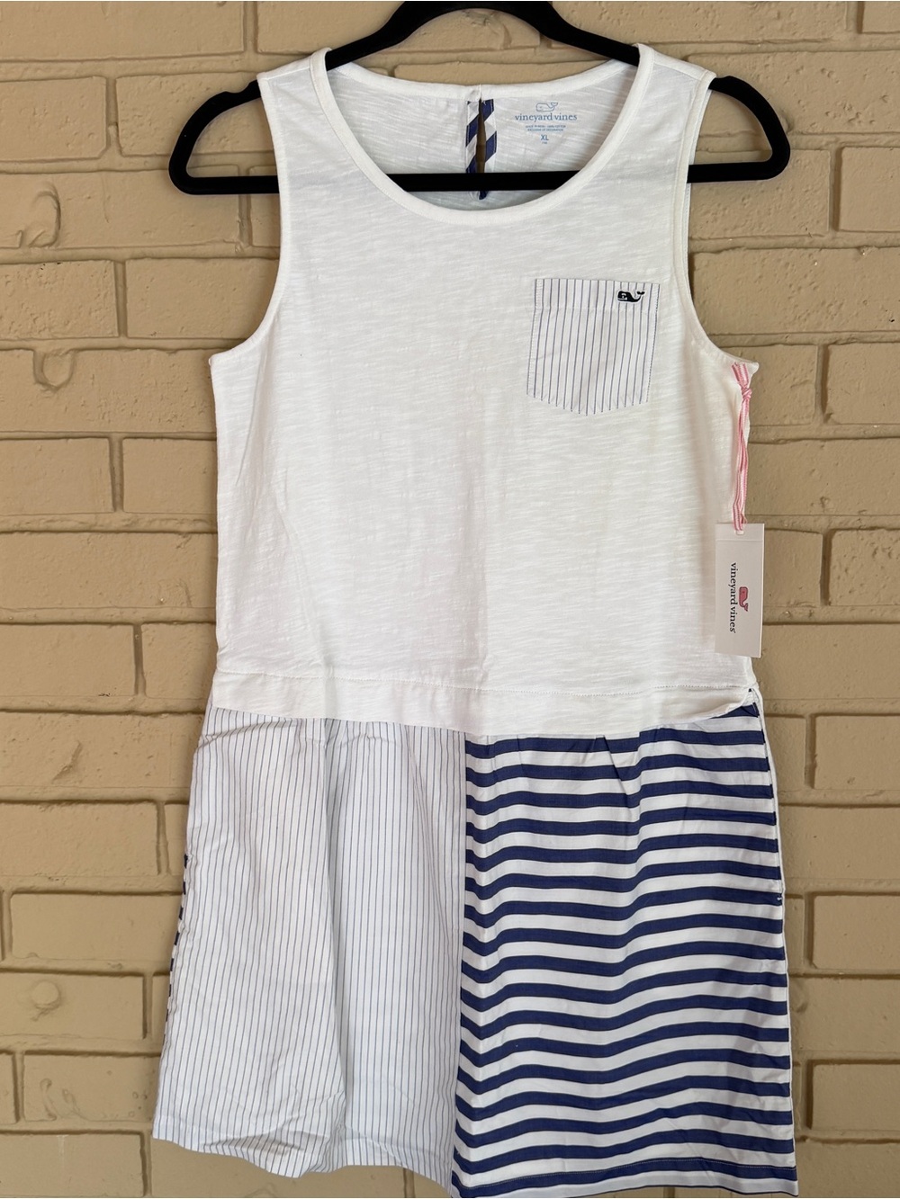 Vineyard Vines Girls Mixed Media Slub Jersey Striped Dress Sz XL Nautical Resort